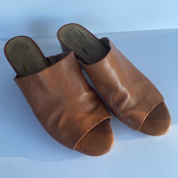 Aerosols Heelrest Brown Leather Slip-On Open-Toed Shoe Size 10 - Picture 2 of 10
